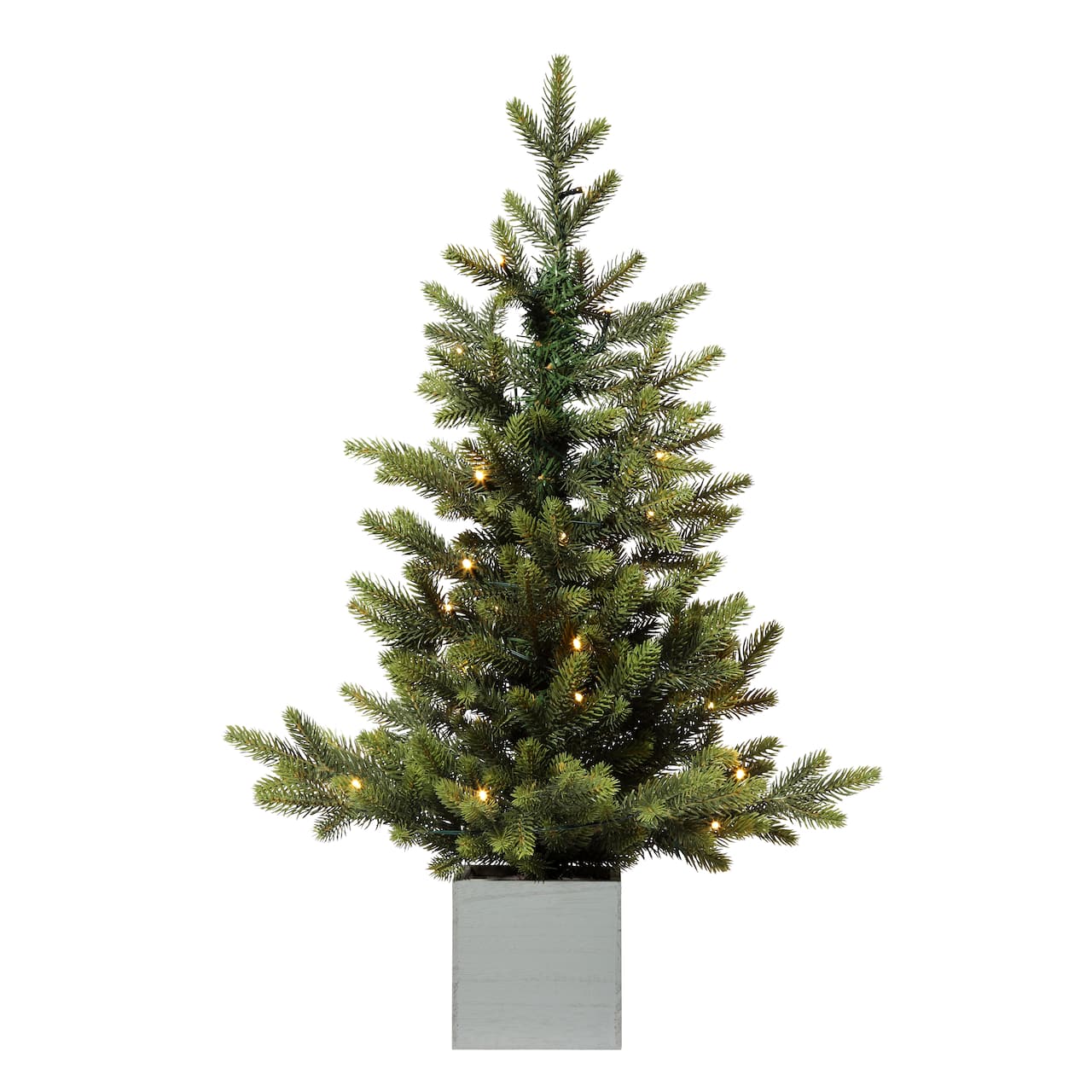 2.5ft. Pre-Lit Fraser Fir Artifical Christmas Tree in Wooden Pot, Warm White LED Lights